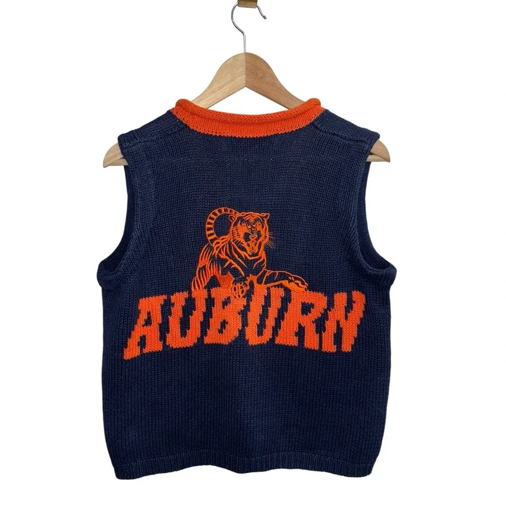 VTG Bellepointe Women's S Auburn Tigers Knit Sweater Vest Navy Blue Orange 90s‎